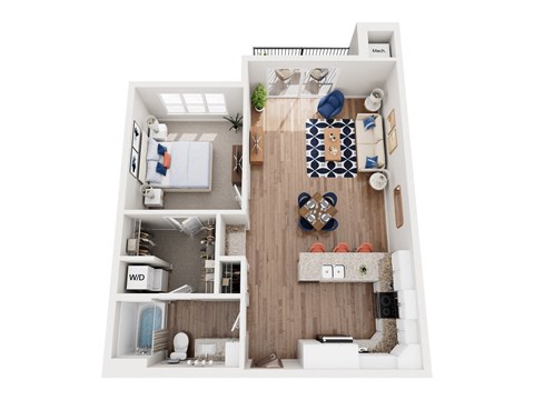 Floor plan for 1 bed, 1 bath, 864 sqft